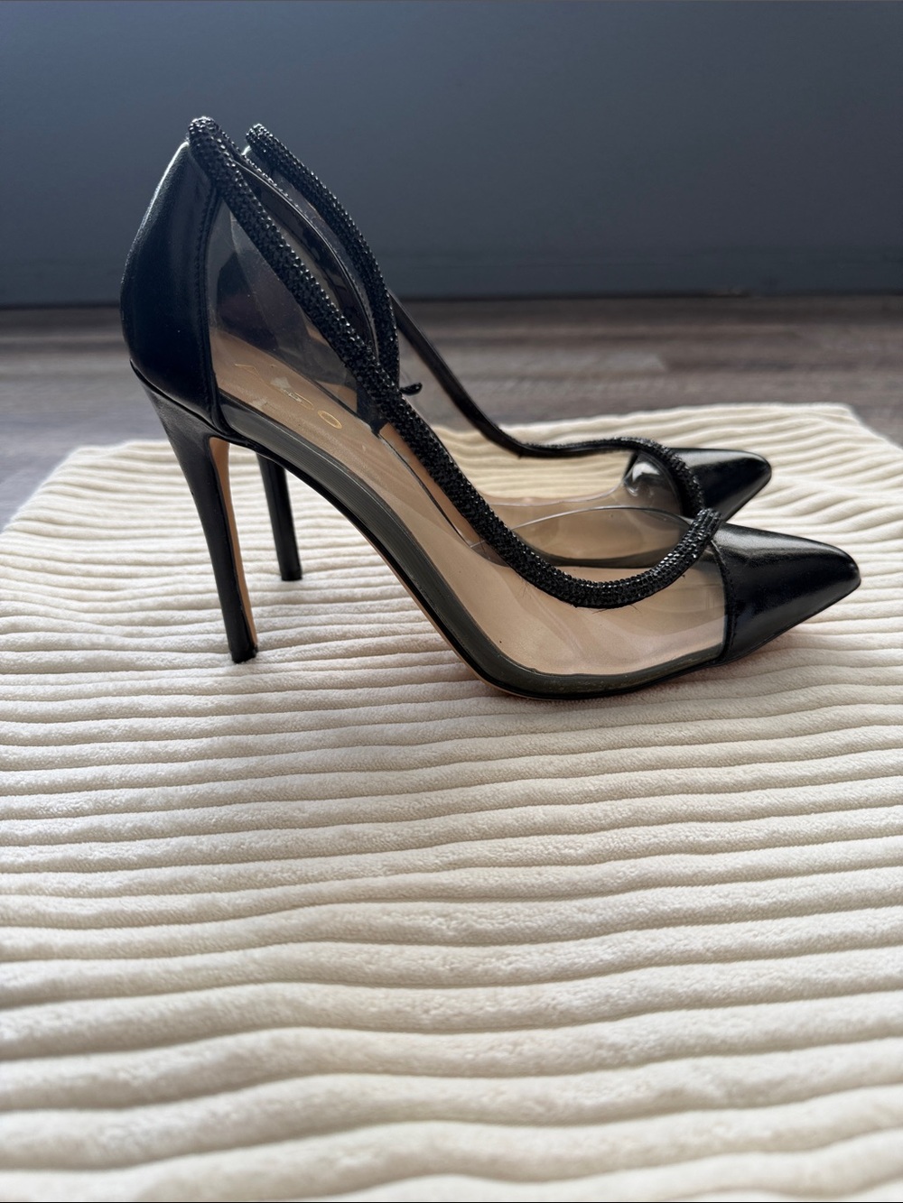 Aldo Black Pointed Toe Clear Panel Stiletto Pumps